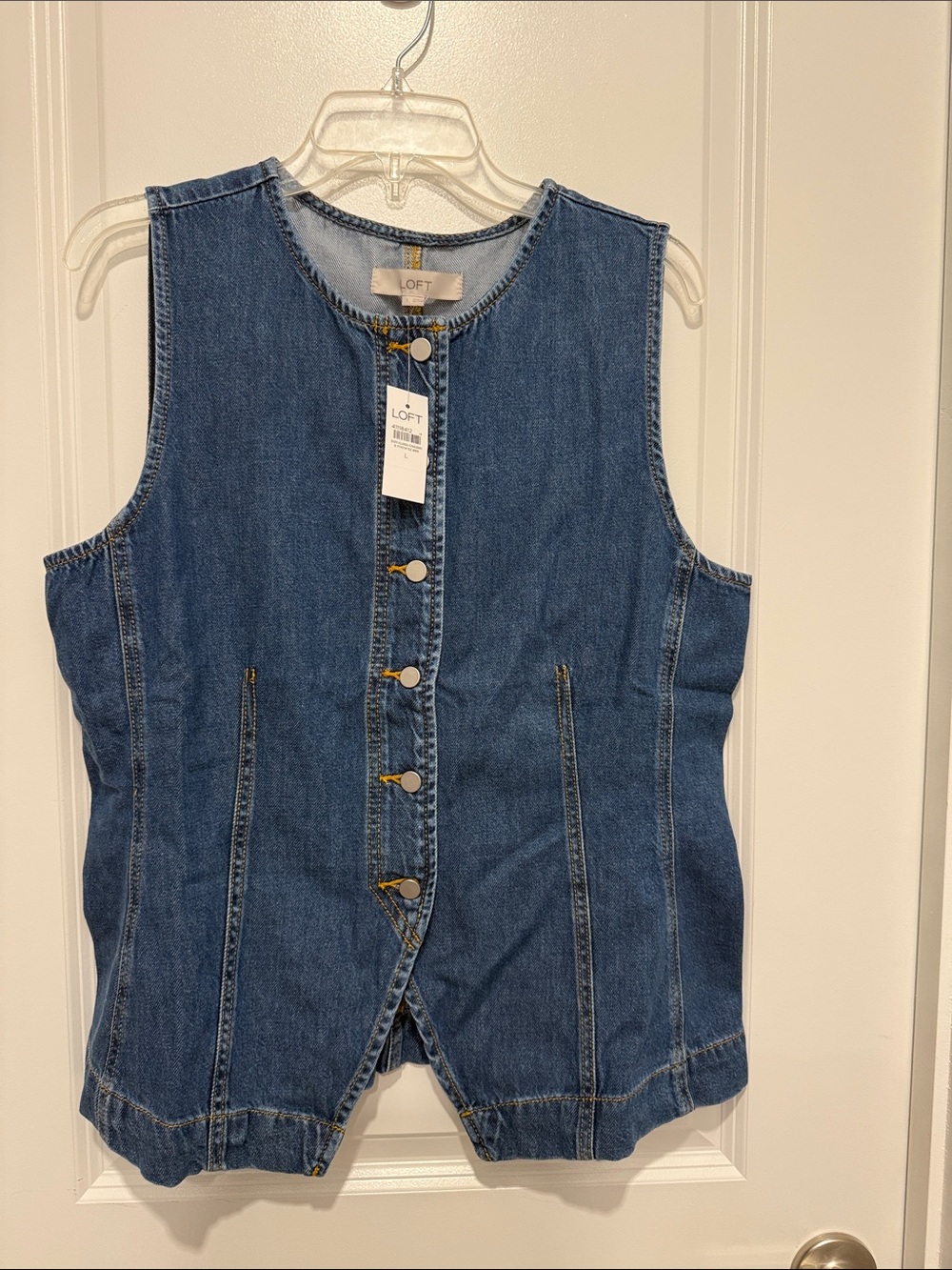 LOFT Dark Blue Denim Button-Front Sleeveless Vest